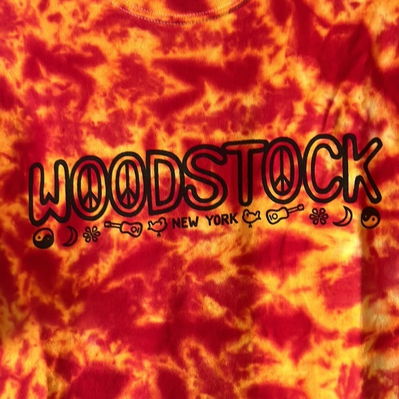VTG Woodstock tie dye shirt  XL red and yellow festival t shirt hippie indie - Picture 5 of 12